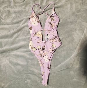 Lavender and floral print one-piece 💜